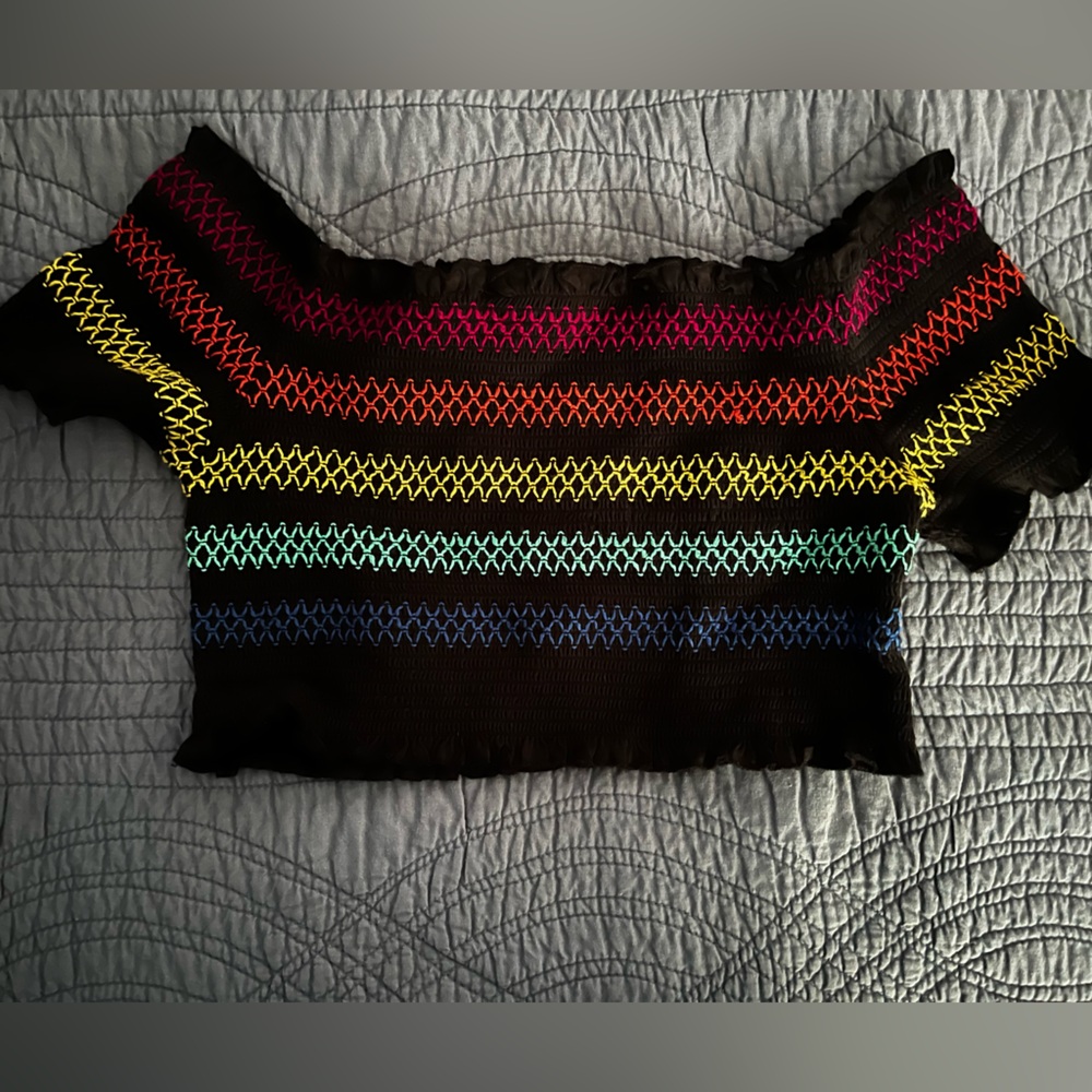 Rainbow 🌈 Stretchy Ruffled Smocked Crop Top